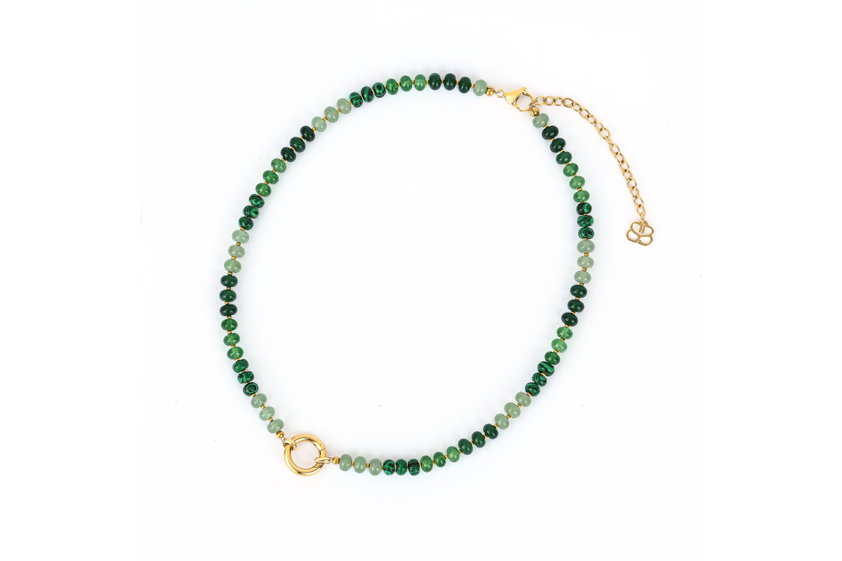 Amala Gold & Green Mix Bead Charm Carrier Necklace