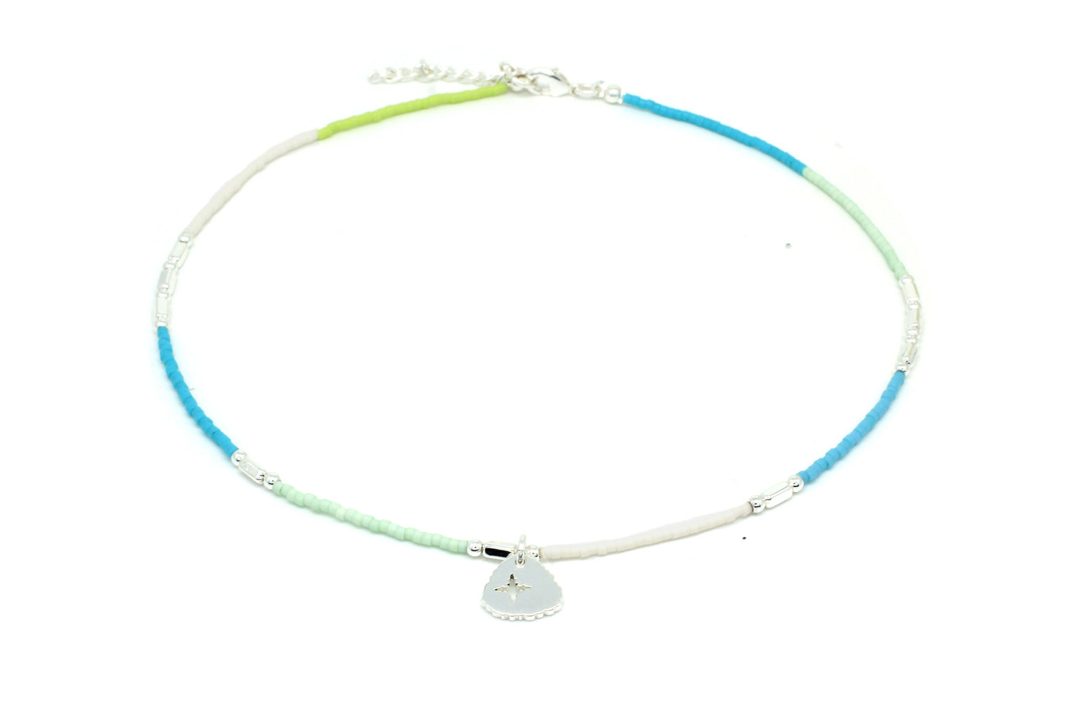 Apollo Silver & Mint Bead Short Necklace - Boho Betty