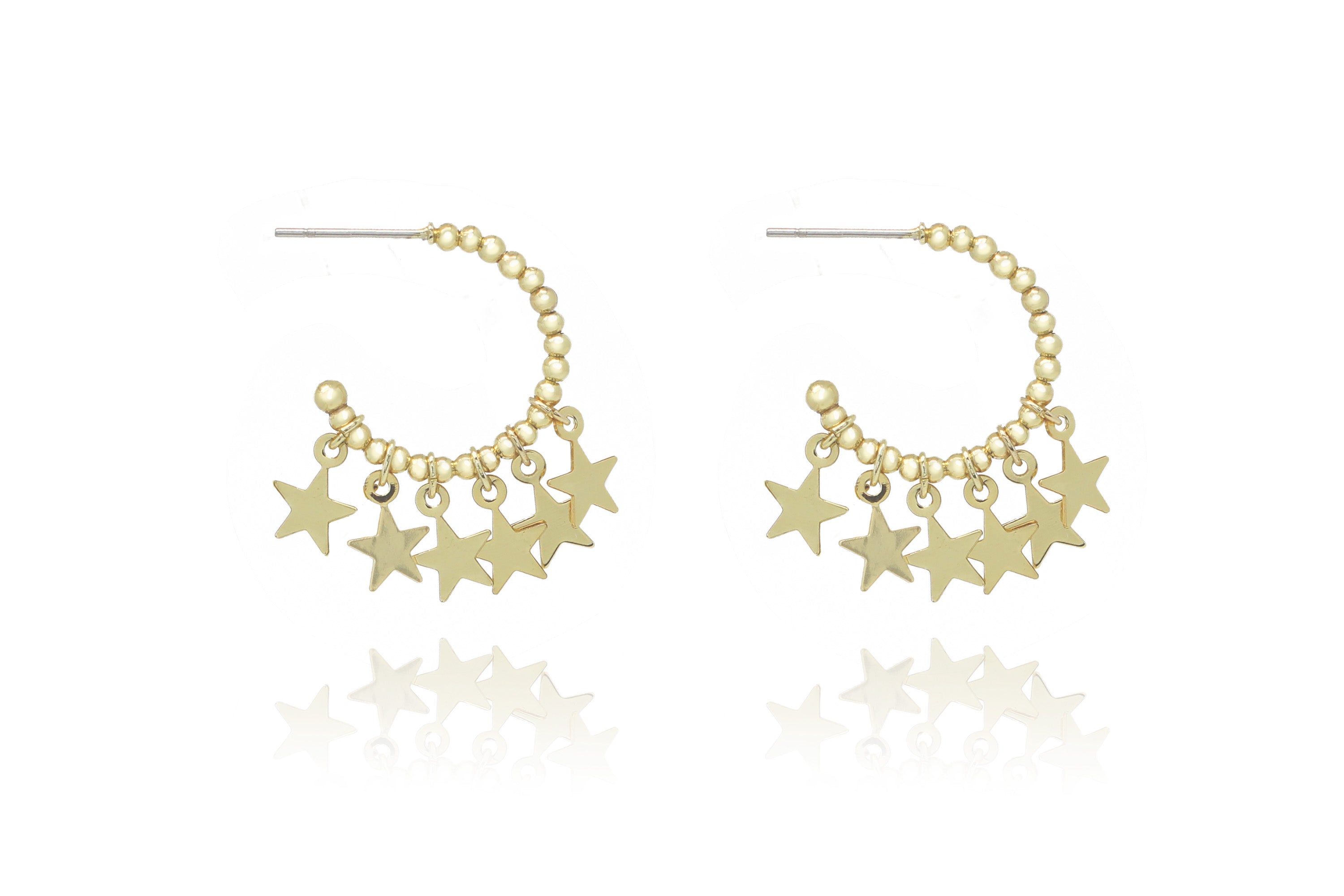 Aura Multi Star Silver Hoop Earrings#color_Gold