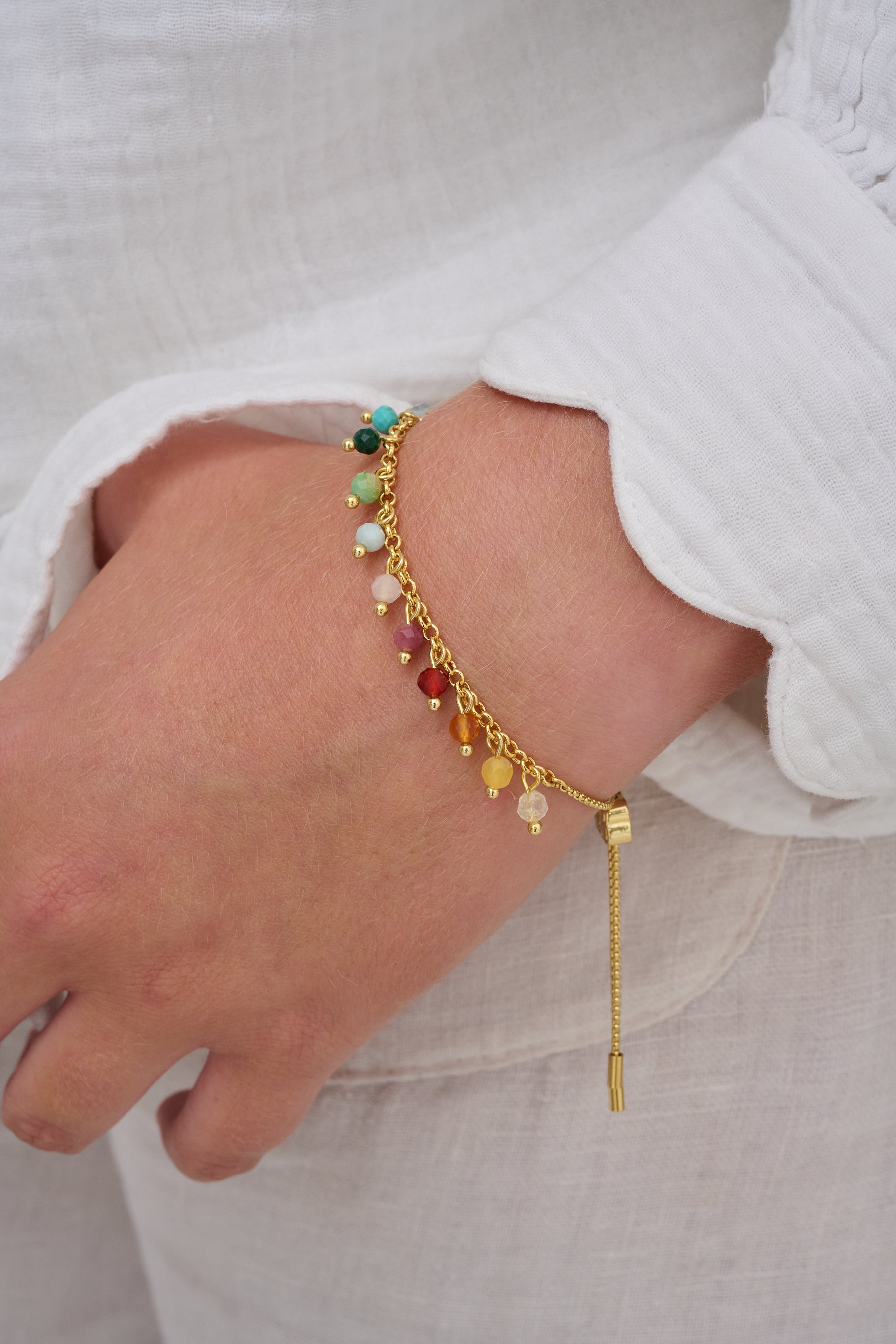 Lei Multi Gold Gemstone Charm Bracelet - Boho Betty