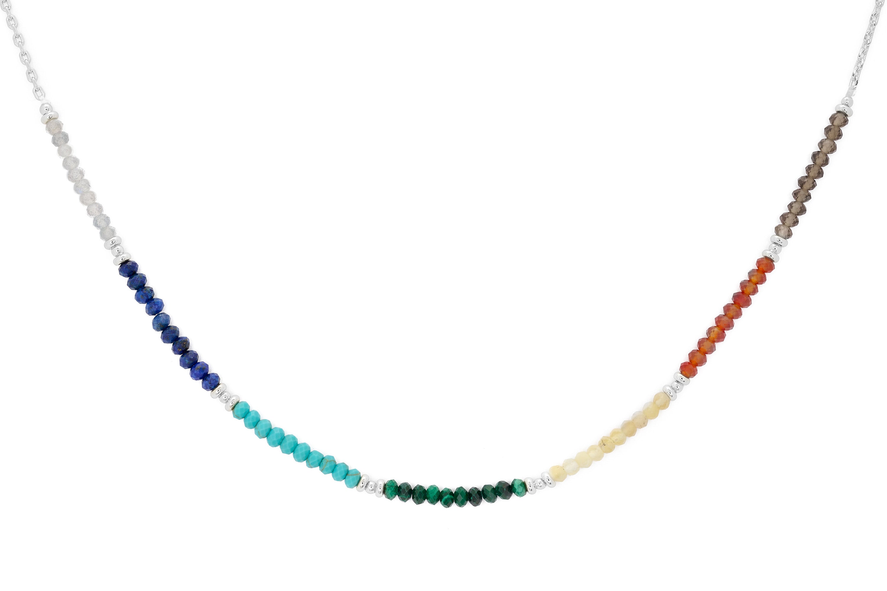 Halo Mixed Gemstone Silver Necklace #color_Silver