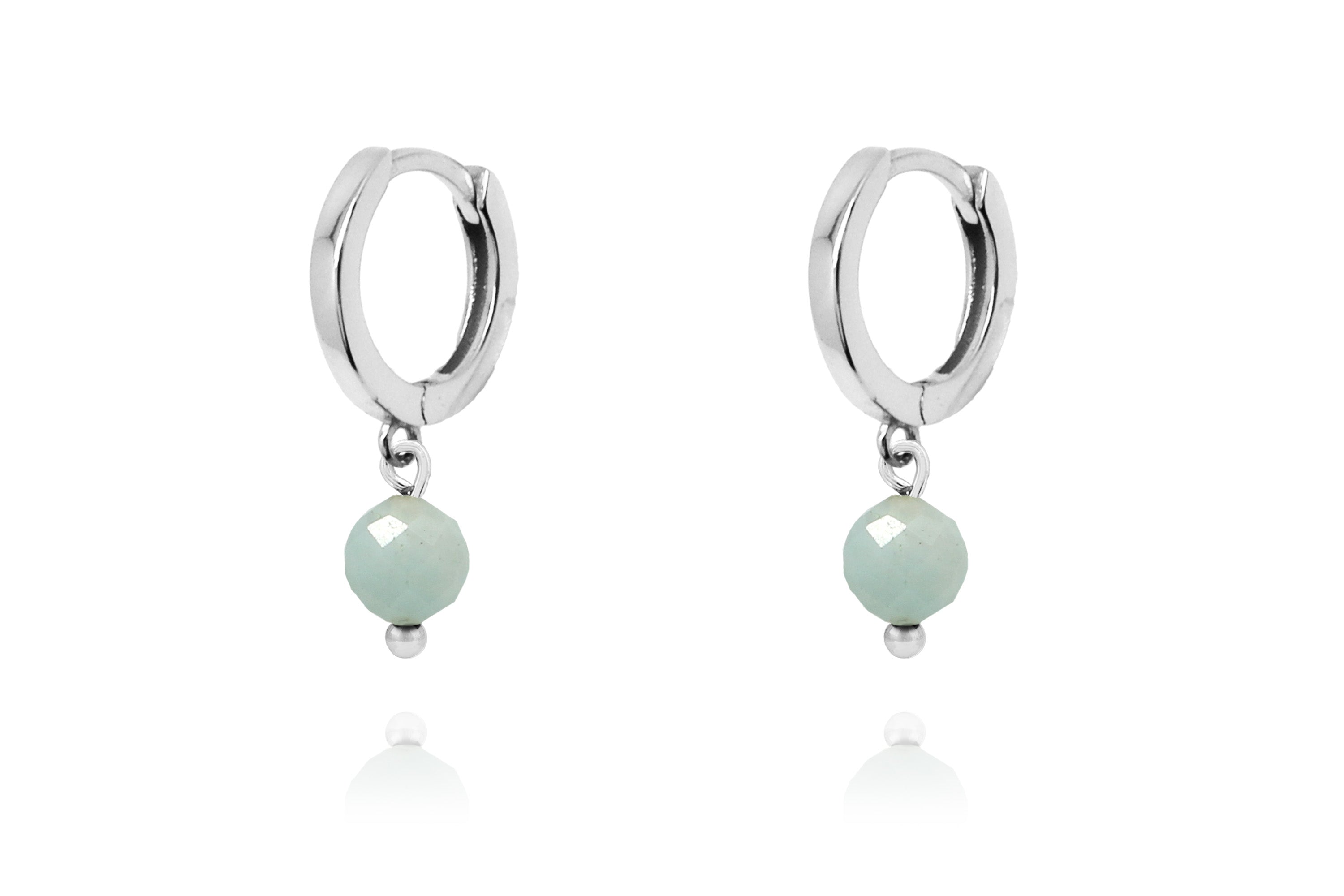 March Birthstone Earrings - Silver & Amazonite #color_Silver