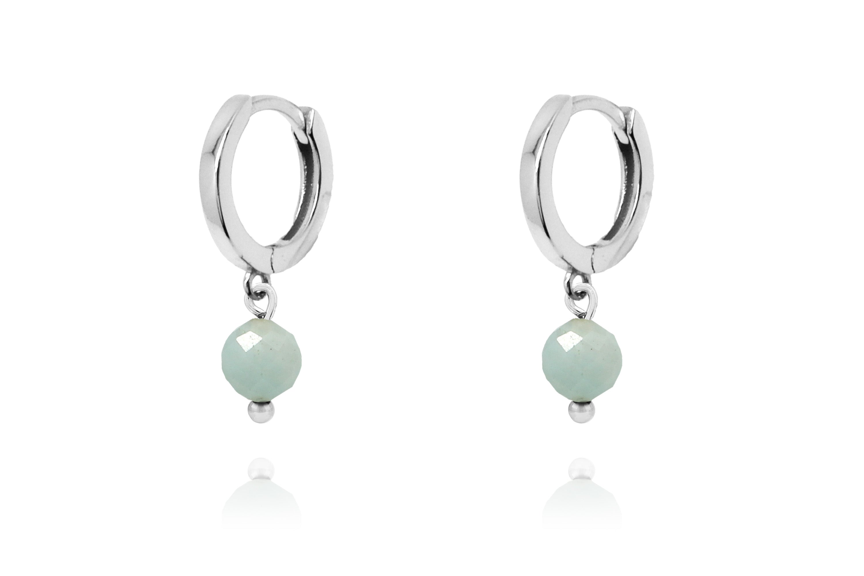 March Birthstone Earrings - Silver & Amazonite - Boho Betty