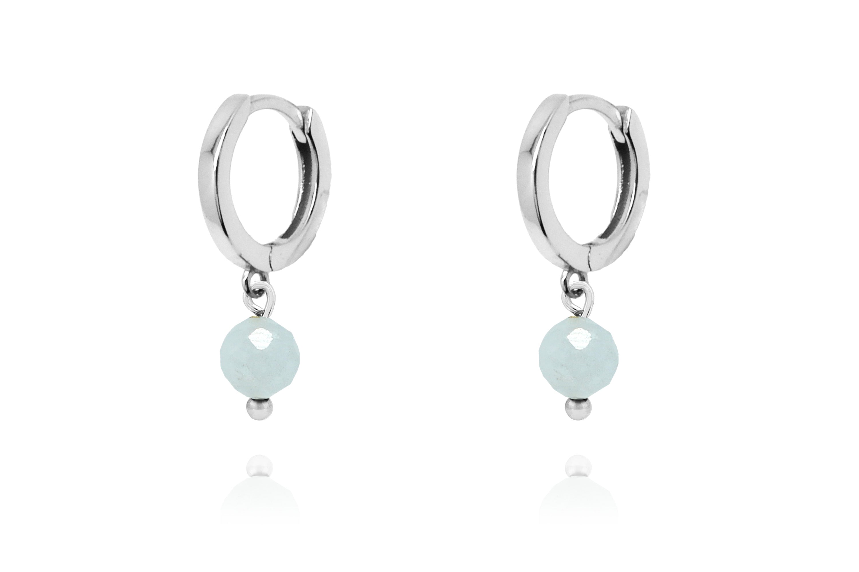 March Birthstone Earrings - Silver & Aquamarine #color_Silver