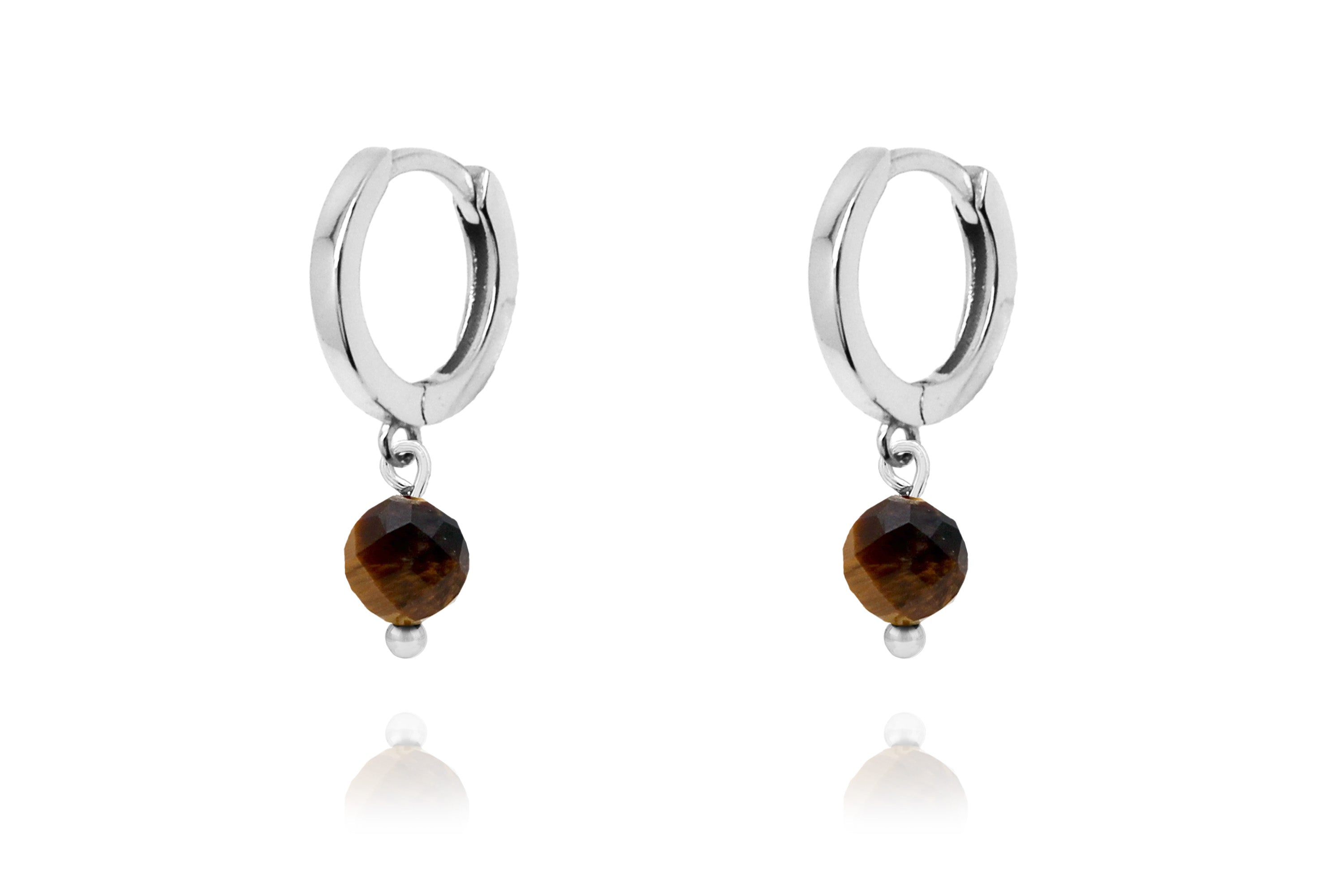 August Birthstone Earrings - Silver & Tigers Eye #color_Silver