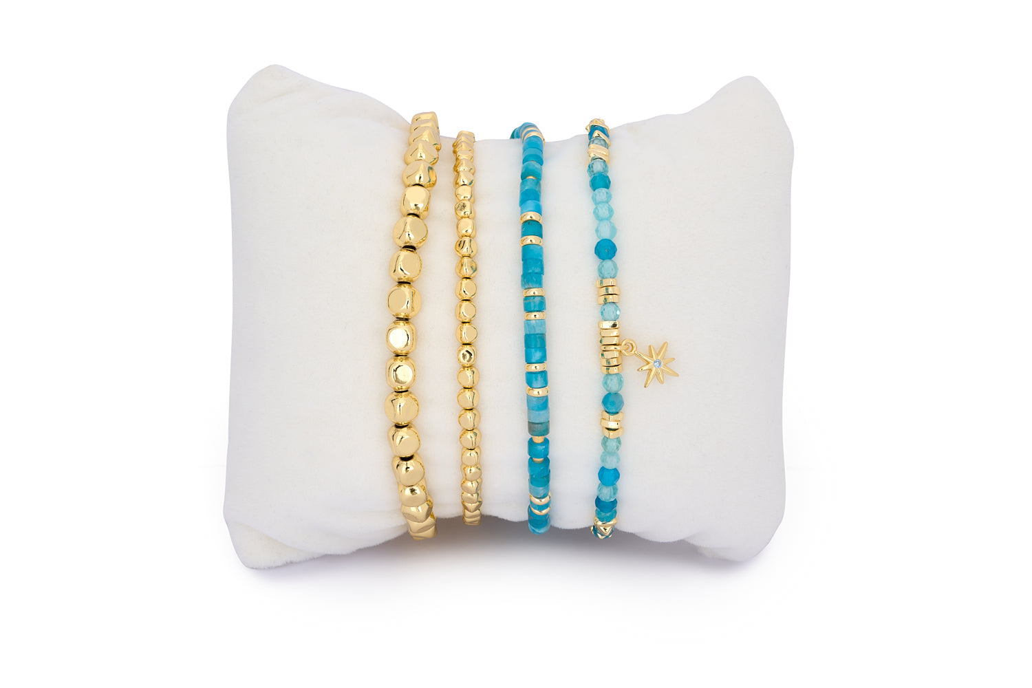 Exumas Apatite & Blue Topaz Gold Bracelet Stack - Boho Betty