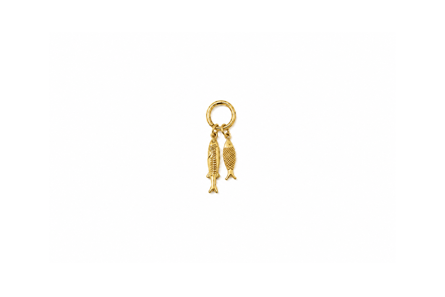 Gold Fish Duo Charm — the short and long gold fish together on a waterproof 14k gold PVD charm cluster.