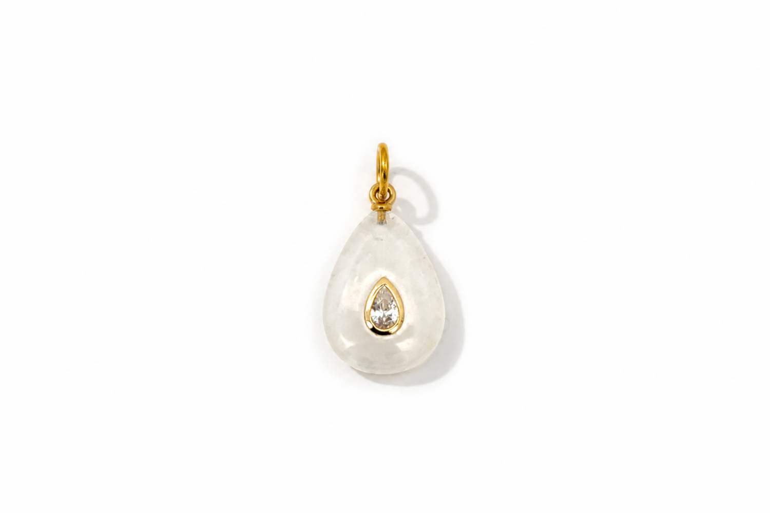 Fleur Clear Quartz Charm Gold featuring a carved clear quartz gemstone with a sparkling crystal on a waterproof 14k gold PVD loop.