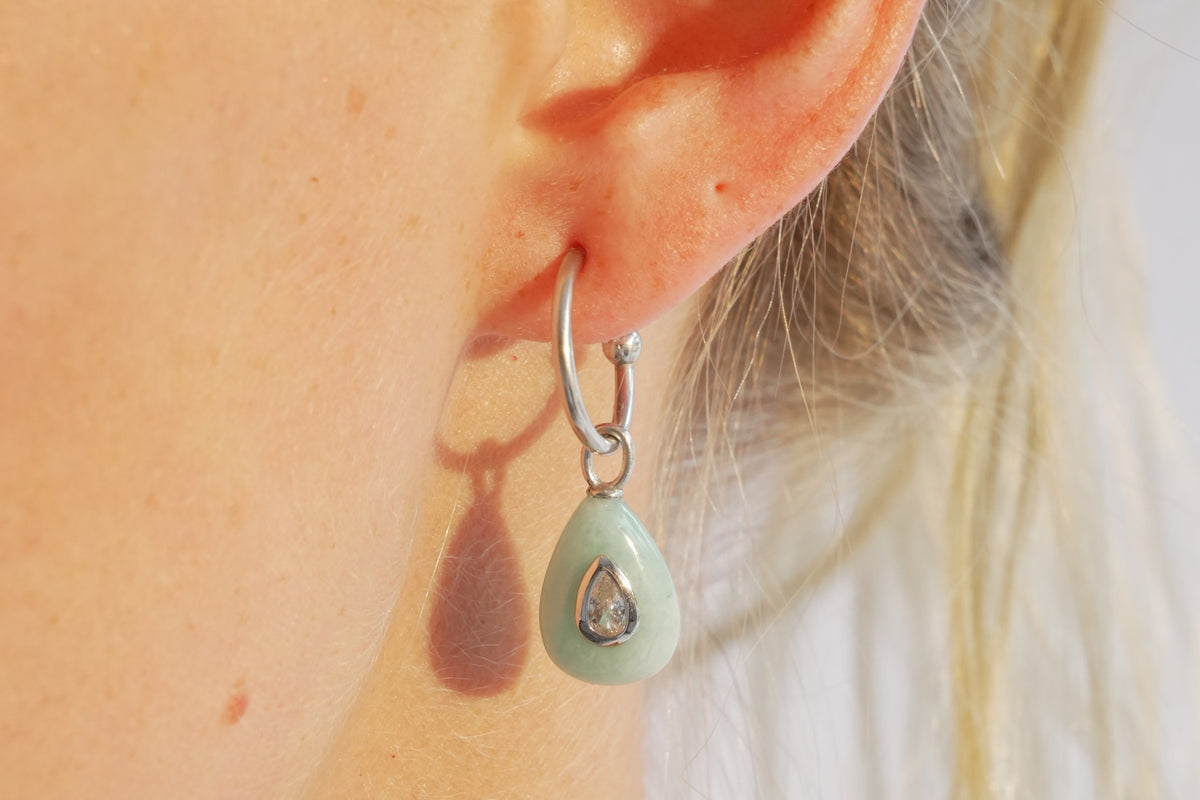 Hana amazonite & silver hoop earrings by Boho Betty – silver hoop earrings with amazonite gemstone drops
