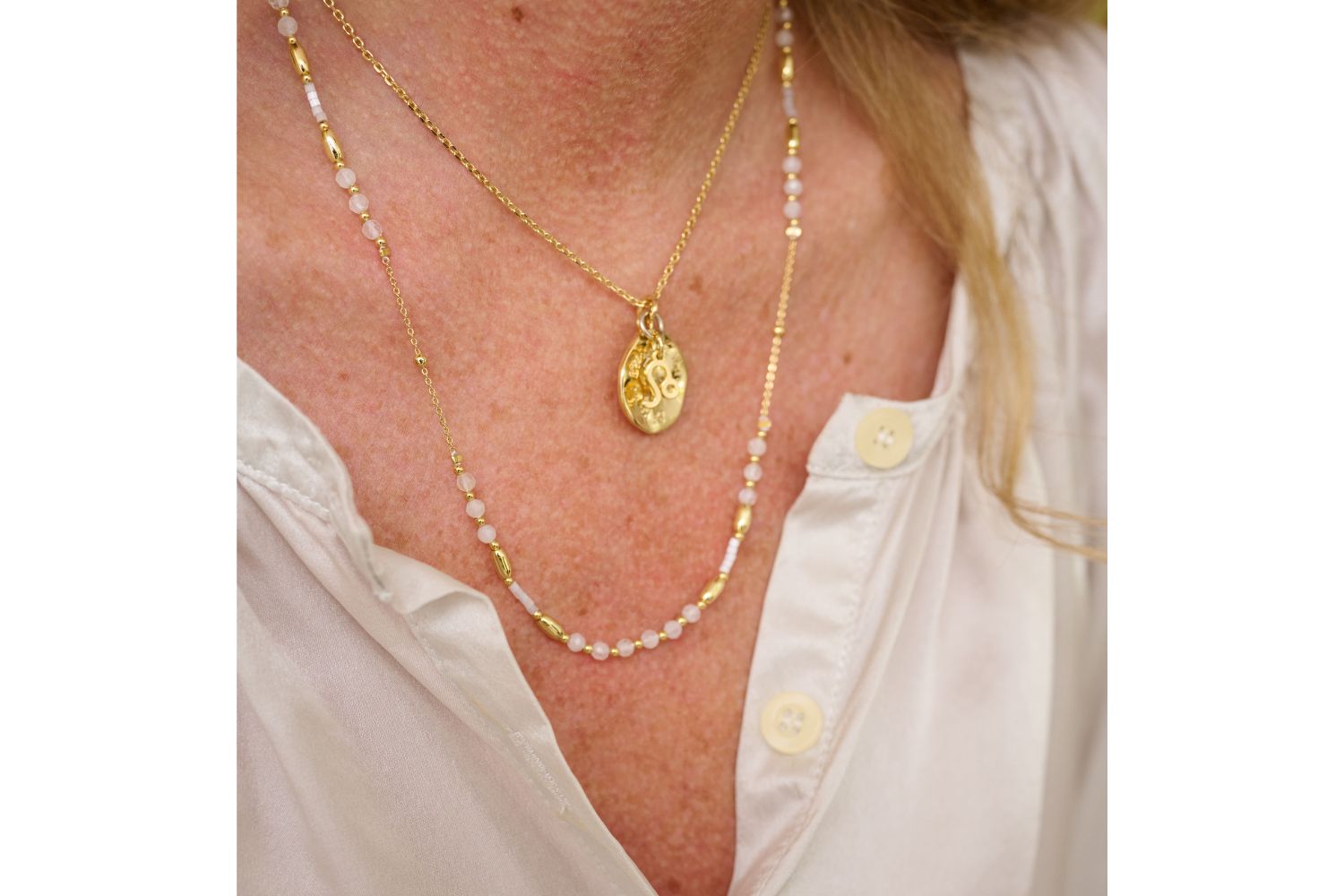 Horus Rainbow Moonstone Gold Gemstone Necklace - Boho Betty