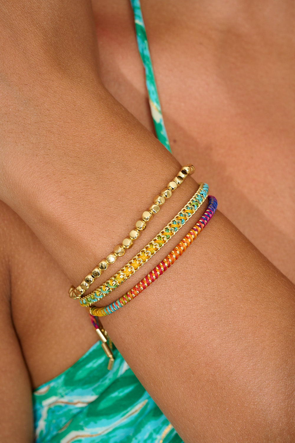 Poolside perfection with the Ko Phi Phi Rainbow Gold Stack from Boho Betty