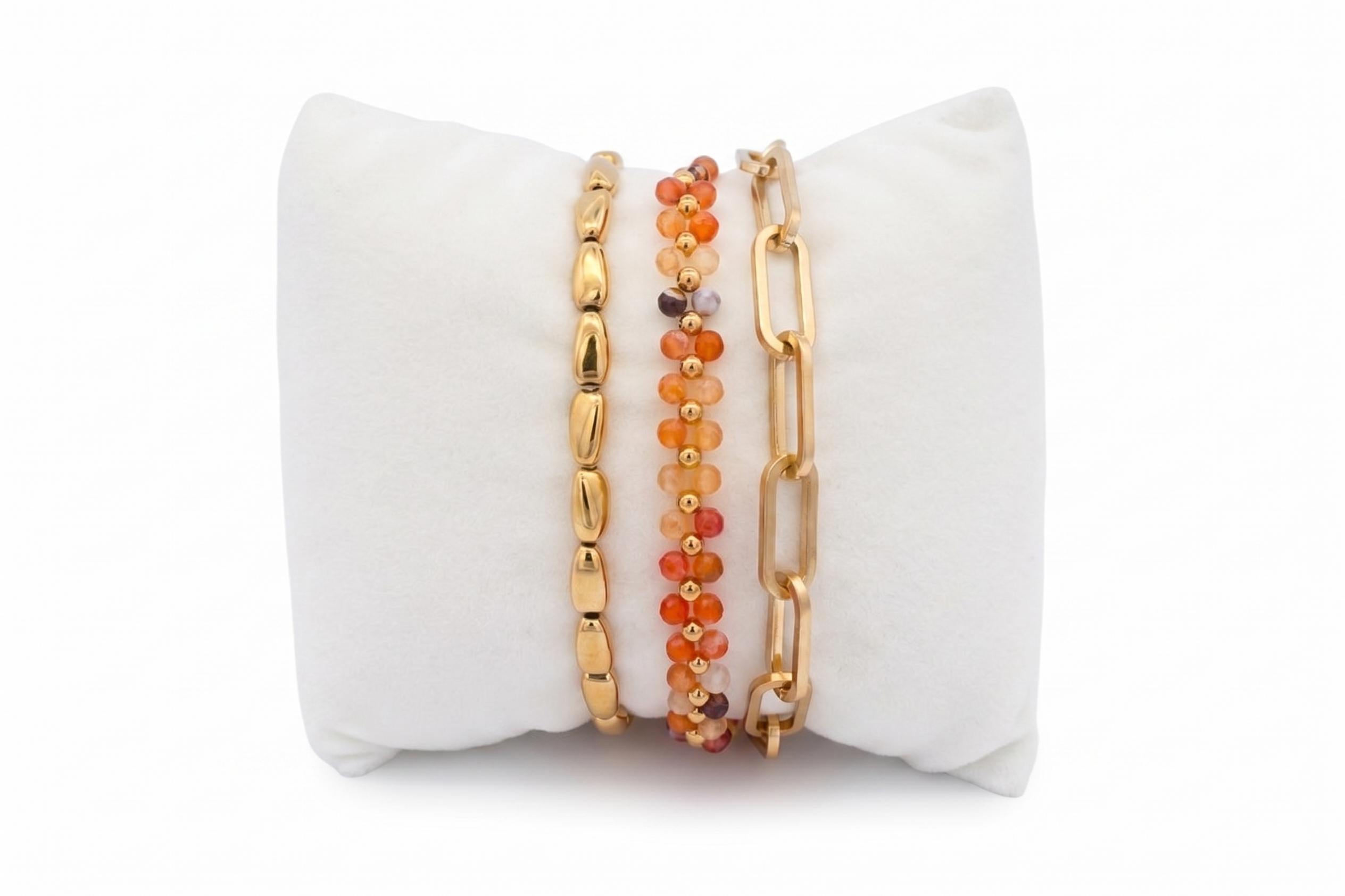 Bazaruto Orange Agate and Gold Bracelet Stack - Boho Betty