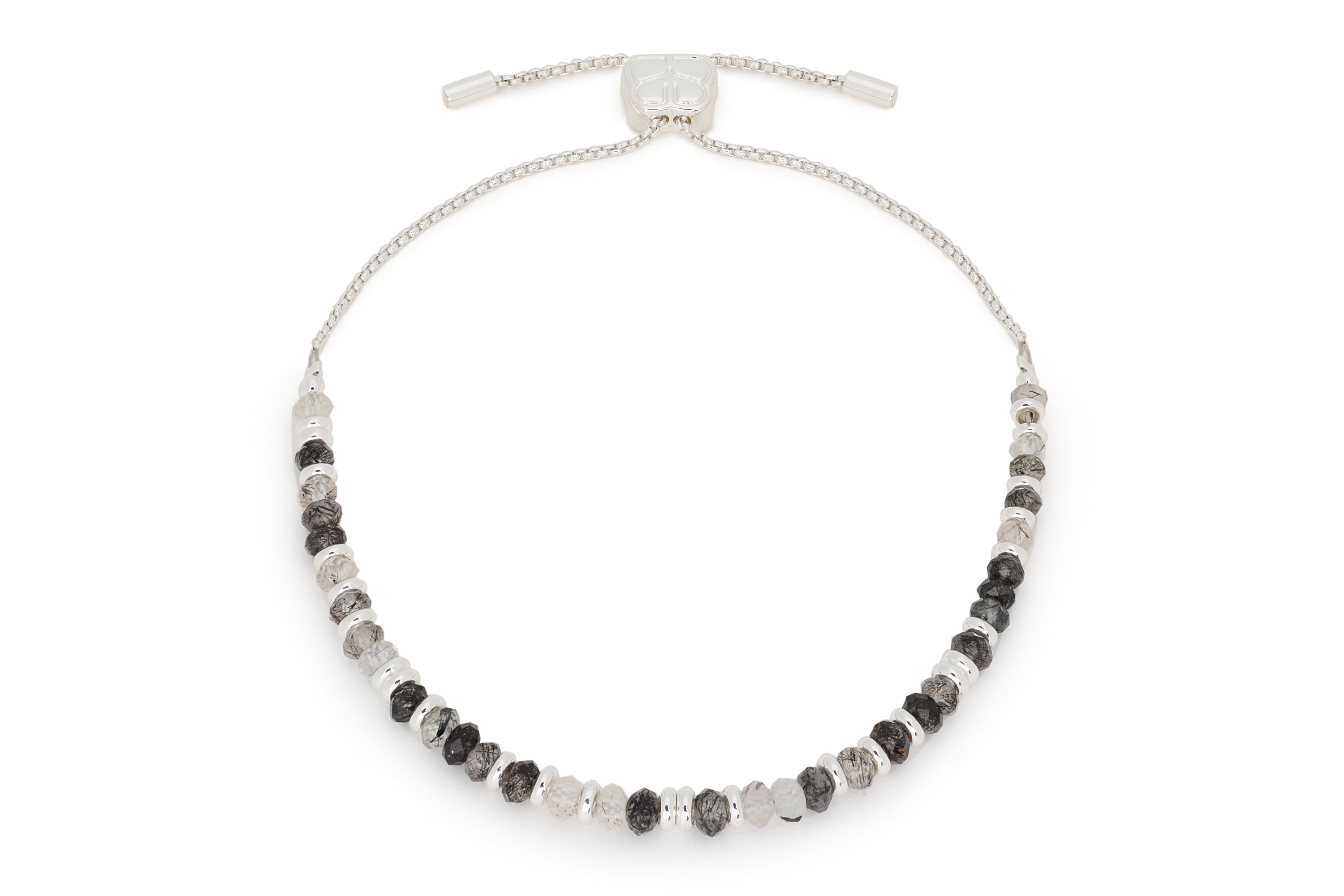 Kamari Black Rutilated Quartz Silver Stacking Bracelet - Boho Betty