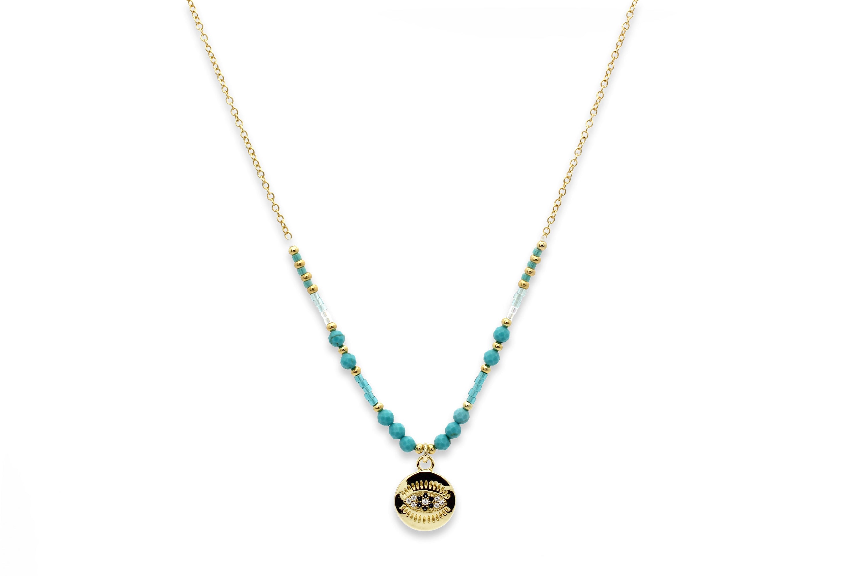 Fortuna Turquoise Gold Evil Eye Necklace #color_Gold