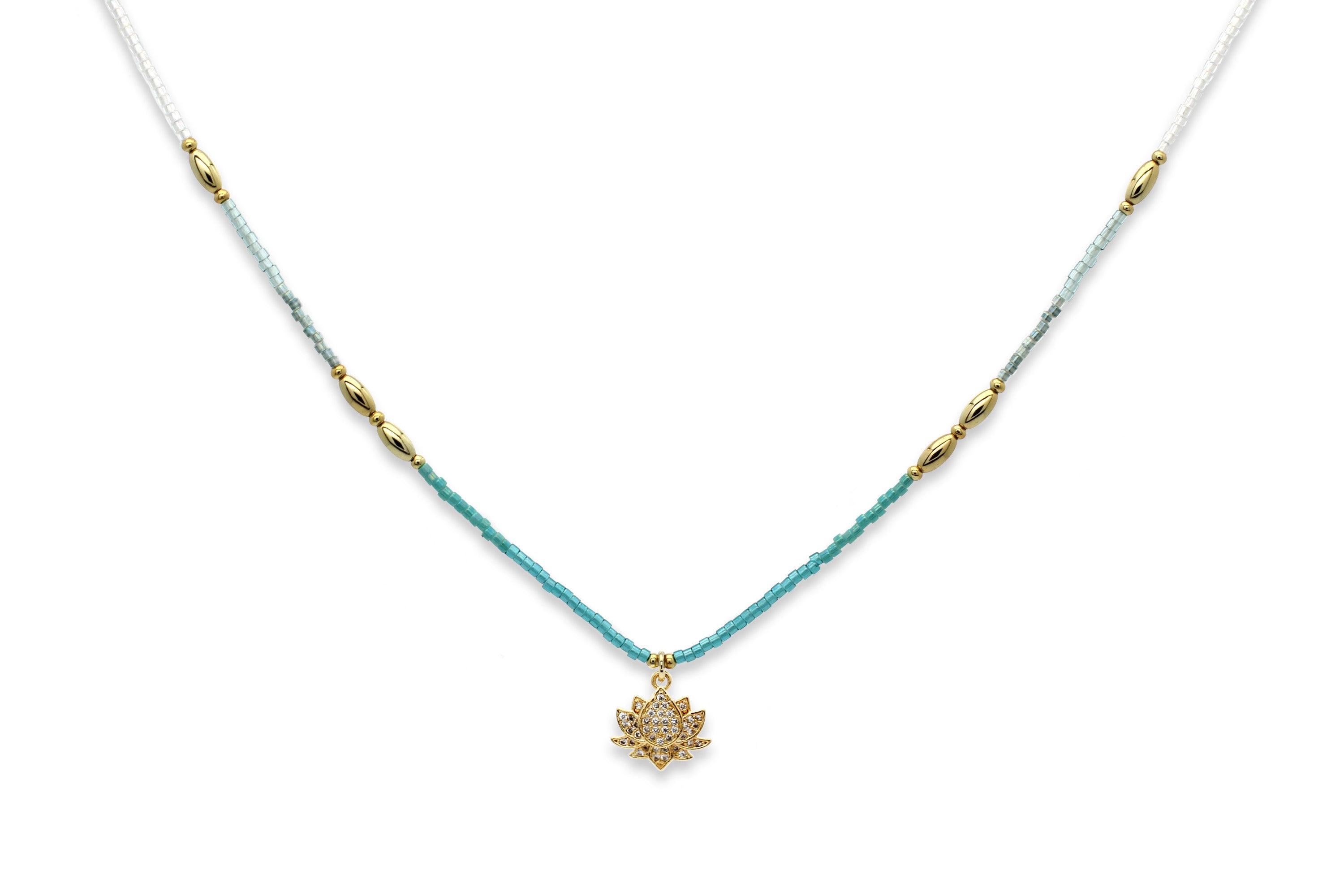 Gaea Lotus Flower Pendant Gold Necklace#color_Gold