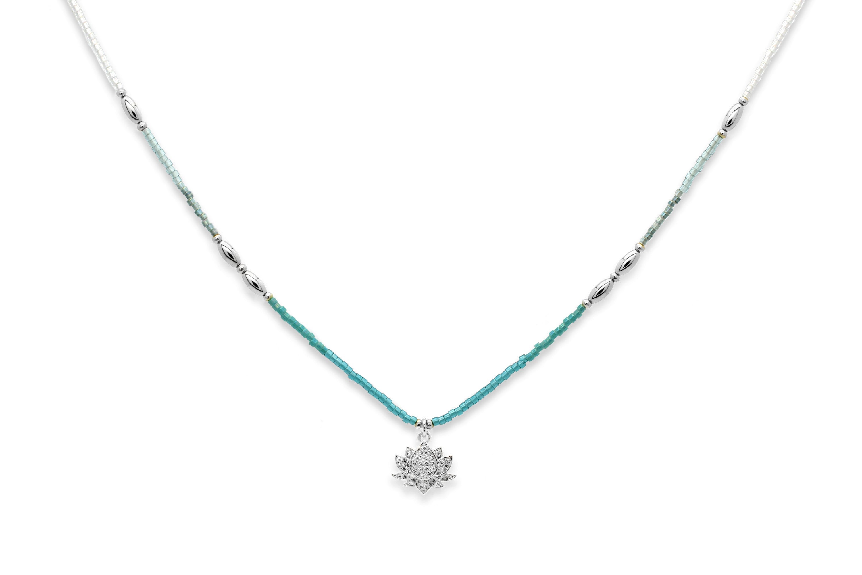 Gaea Lotus Flower Pendant Silver Necklace#color_Silver