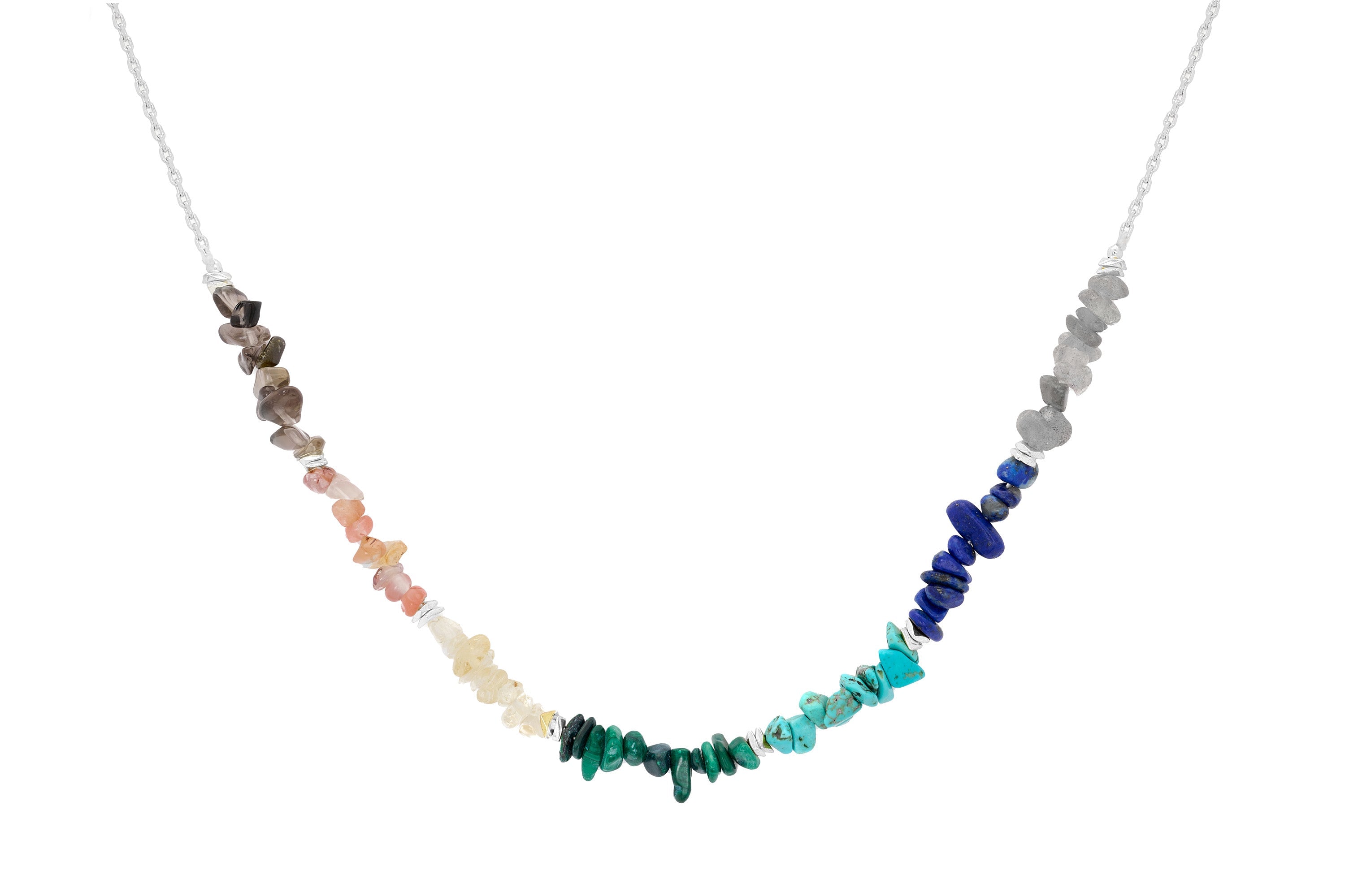 Unity Rough Cut Gemstone Silver Necklace #color_Silver