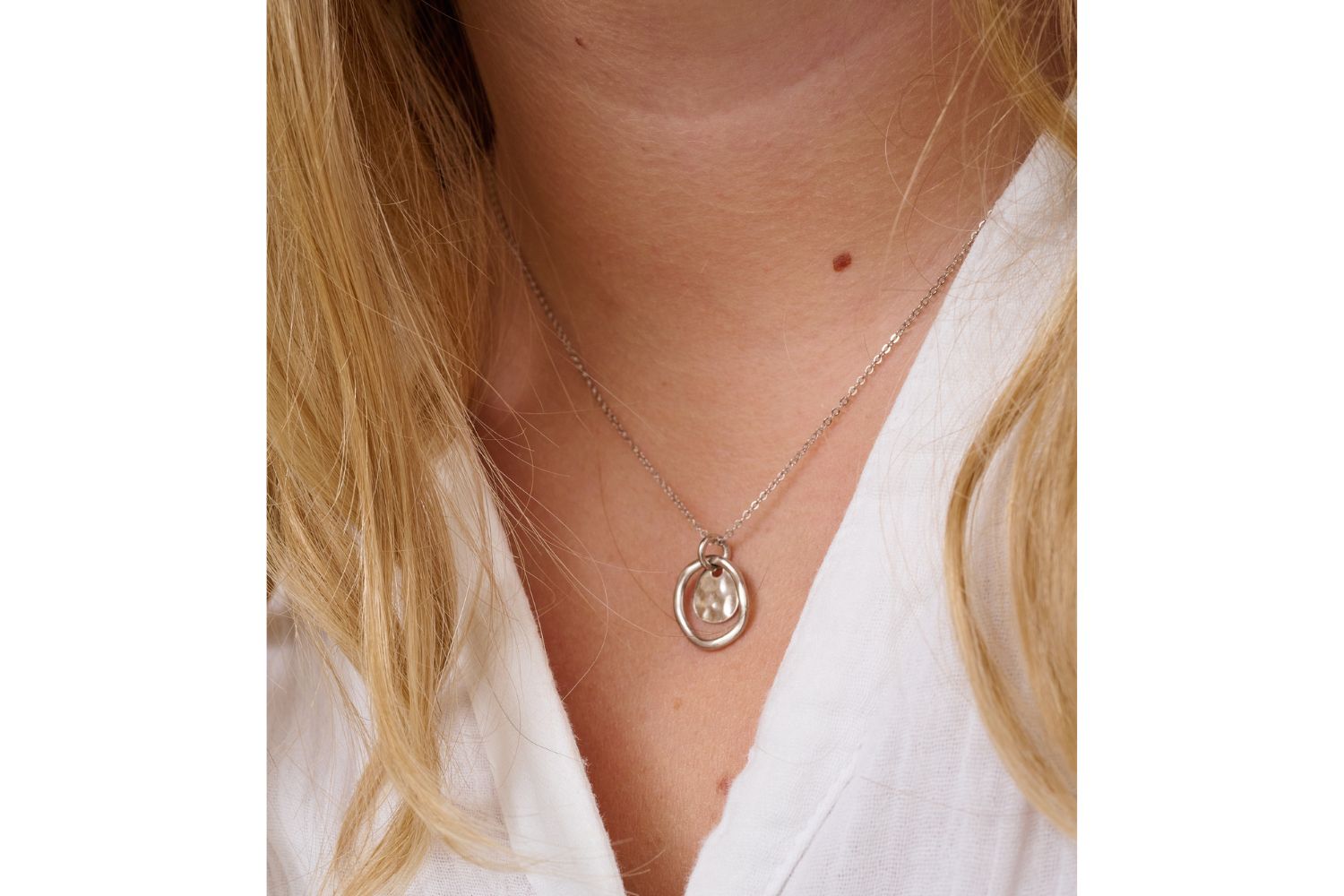 Aperol Silver Battered Disc Necklace - Boho Betty