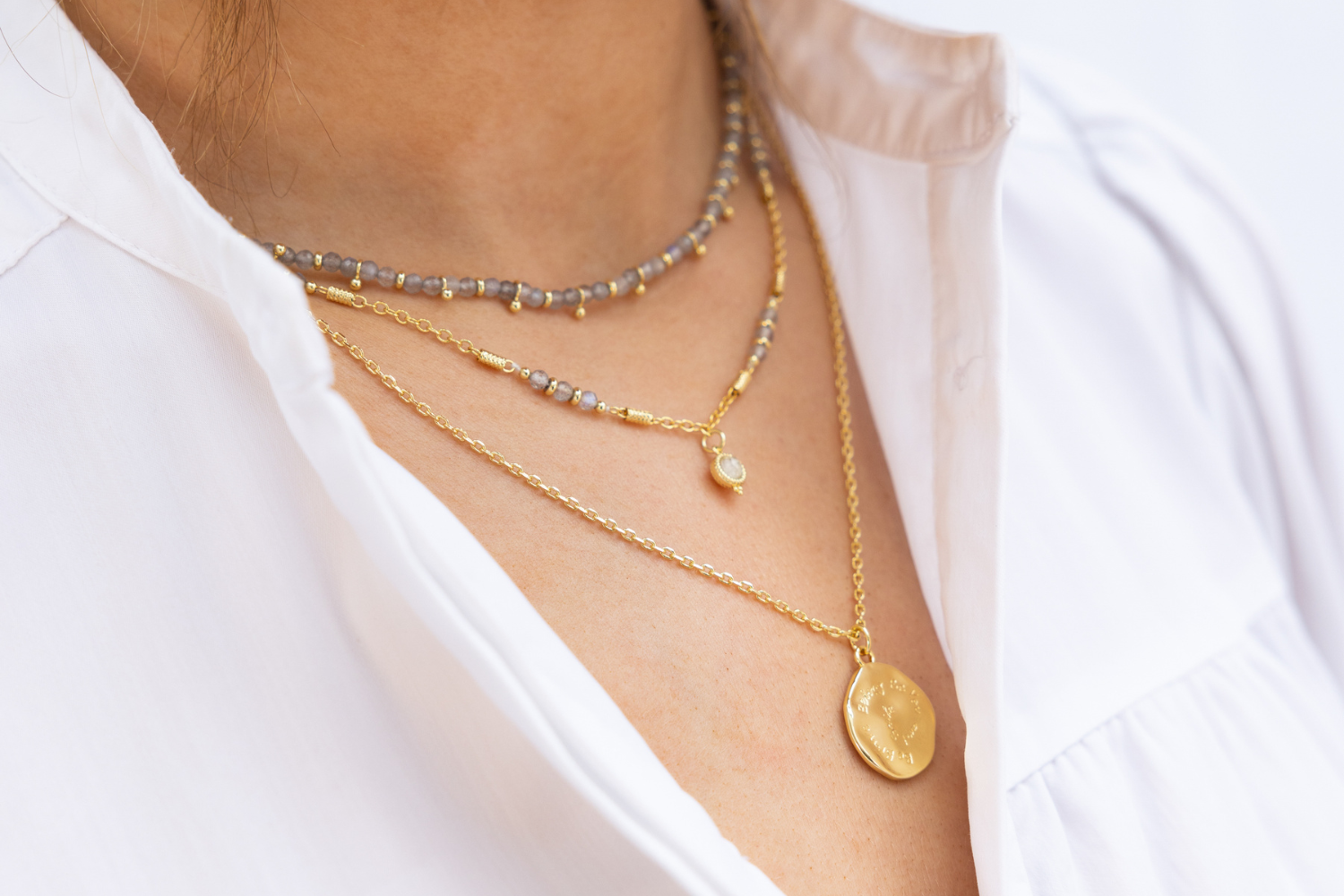 Ether Labradorite Beaded Gold Necklace - Boho Betty