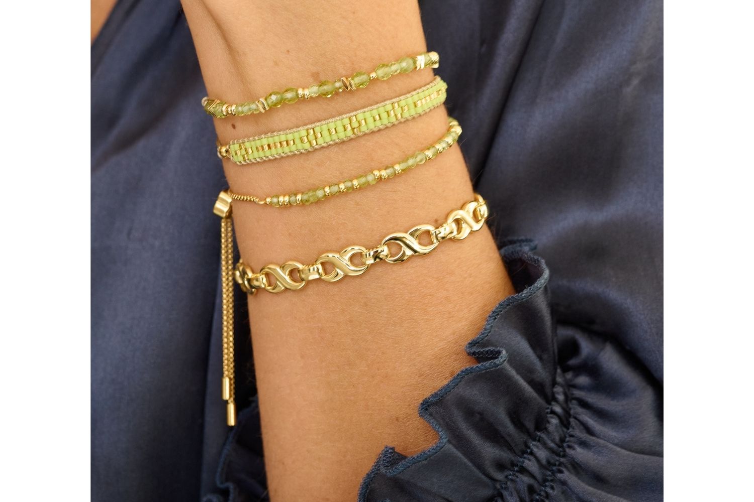 Bliss Gold Peridot Slider Bead Bracelet - Boho Betty
