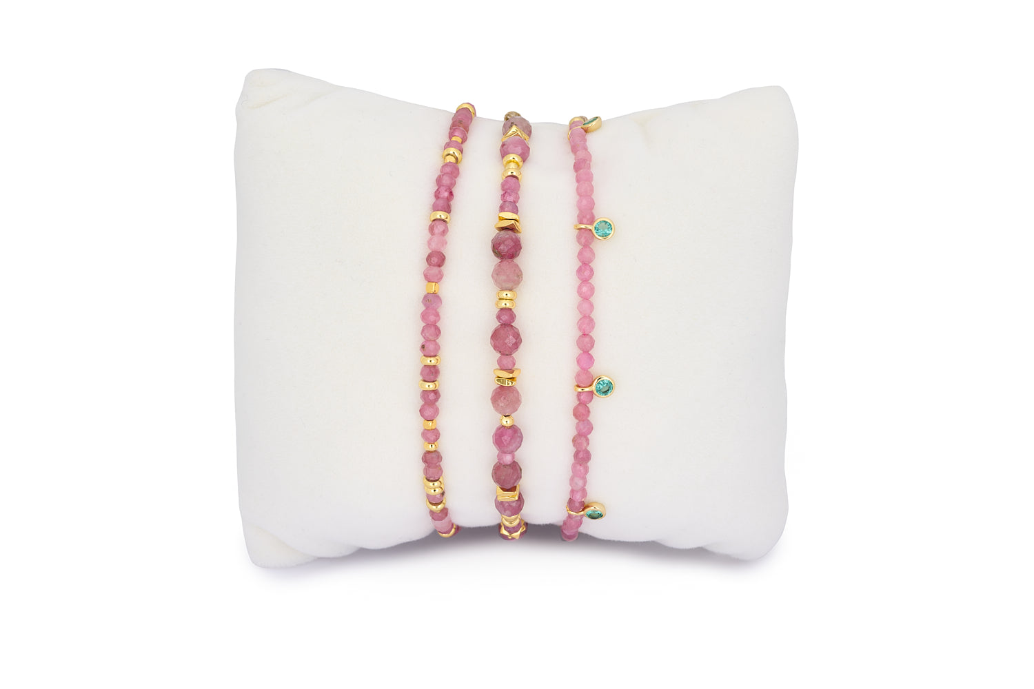 Bonaire Gold & Pink Tourmaline Stacking Bracelets - Boho Betty