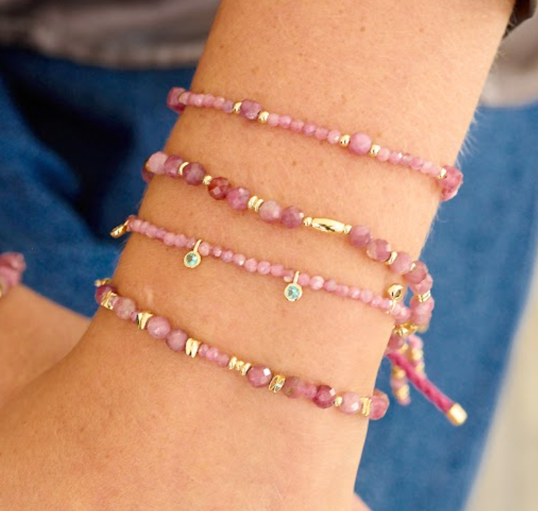 Bonaire Gold & Pink Tourmaline Stacking Bracelets - Boho Betty