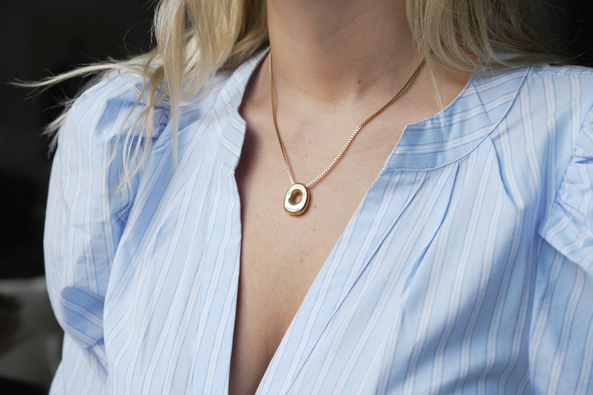Sola waterproof gold initial letter O necklace by Boho Betty – a chunky gold letter O pendant, personalised initial jewellery