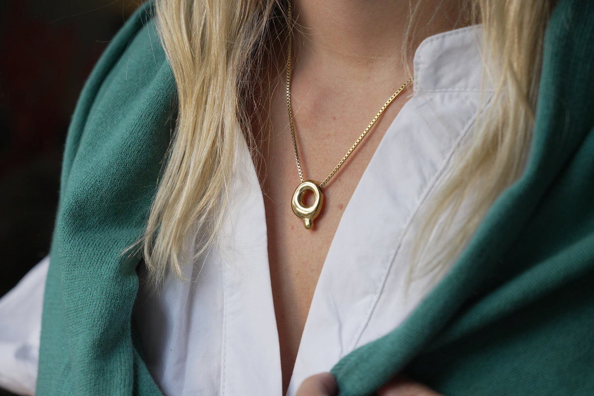 Sola waterproof gold initial letter Q necklace by Boho Betty – a chunky gold letter Q pendant, personalised initial jewellery