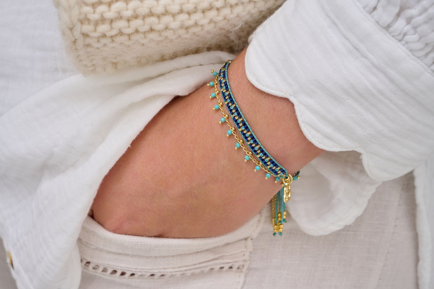 Capri Blue 2 Layered Bracelet Stack - Boho Betty