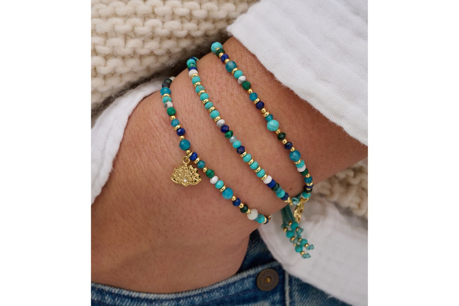 Ocean 3 Layer Gemstone Bracelet Stack - Boho Betty