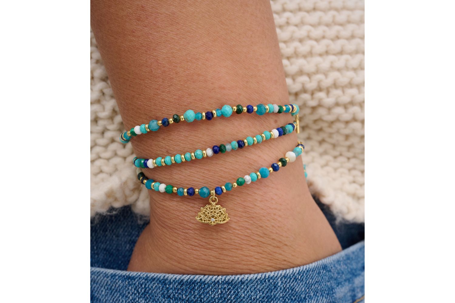 Ocean 3 Layer Gemstone Bracelet Stack - Boho Betty