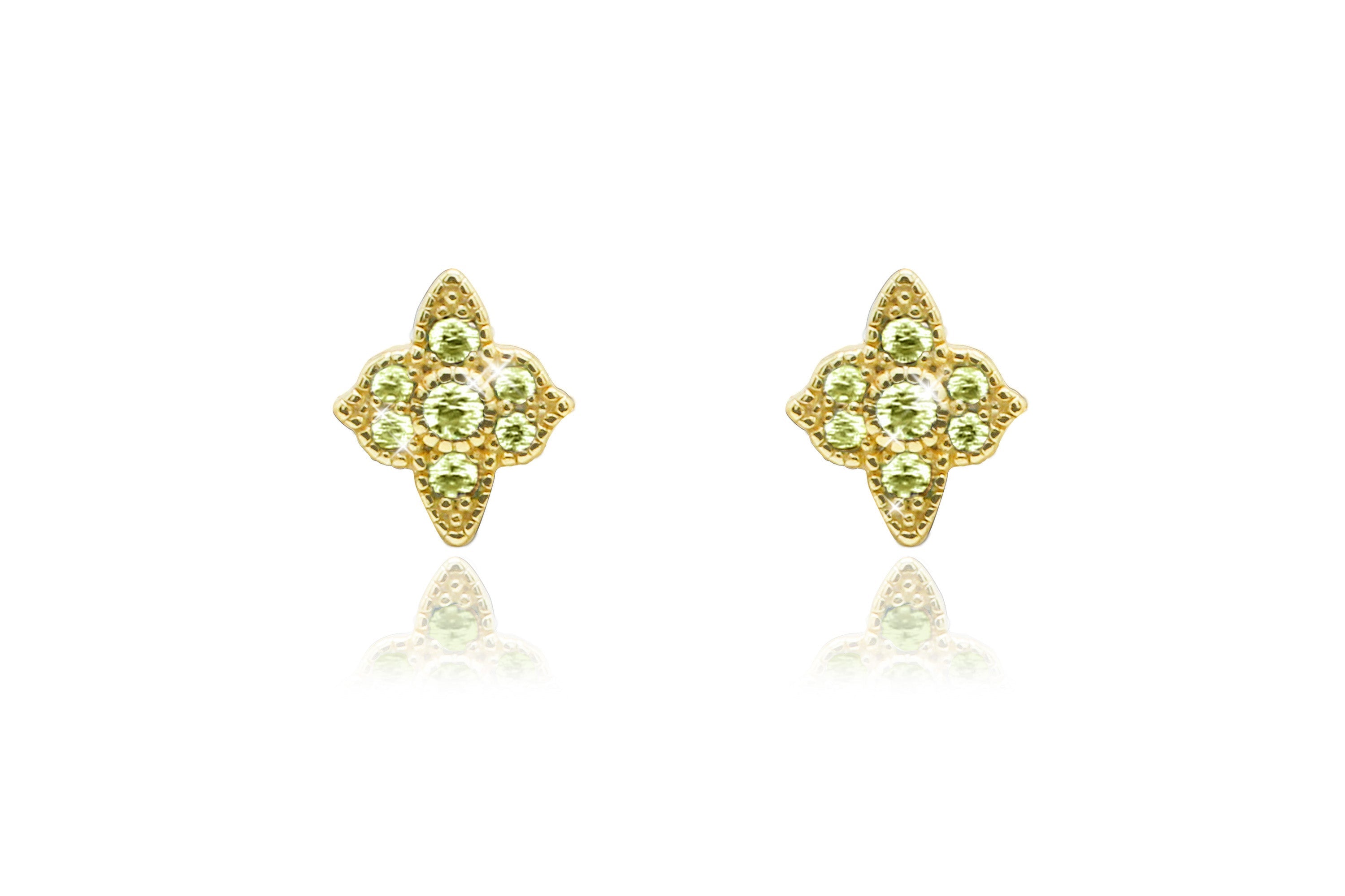 Takia Filigree Peridot CZ Gold Stud Earrings - Boho Betty