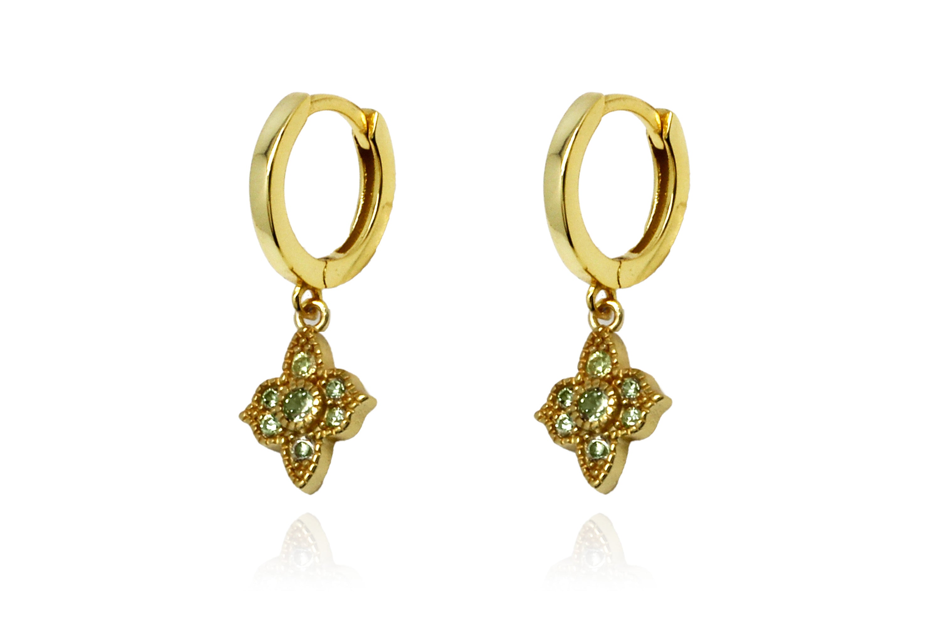 The Theron Peridot coloured CZ in gold plated sterling silver earrings.