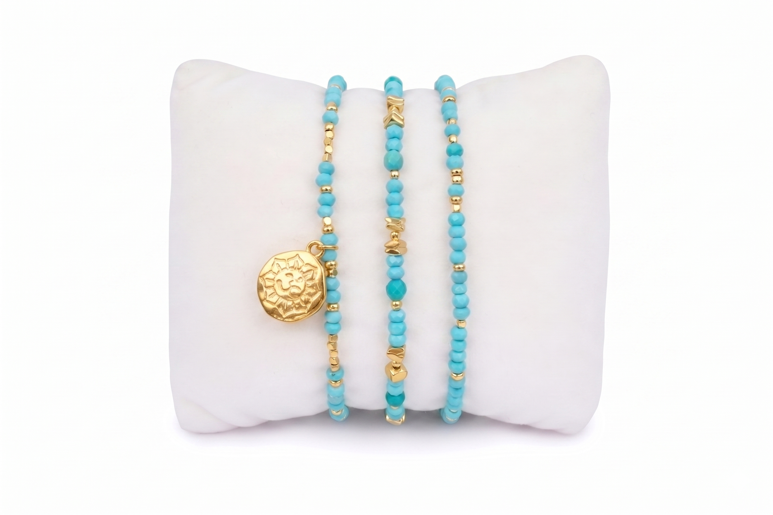 Tortola Turqouise Howlite & Gold Gemstone stretch bracelet for layering bracelet stack