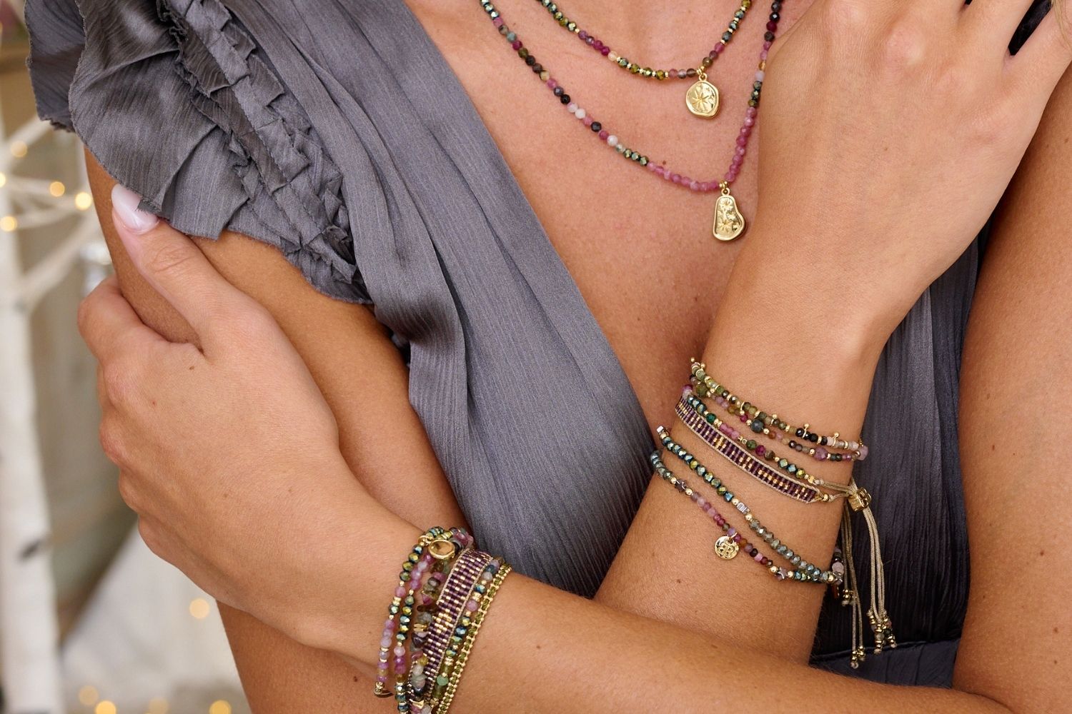 Umino Tourmaline Short Beaded Pendant Necklace - Boho Betty