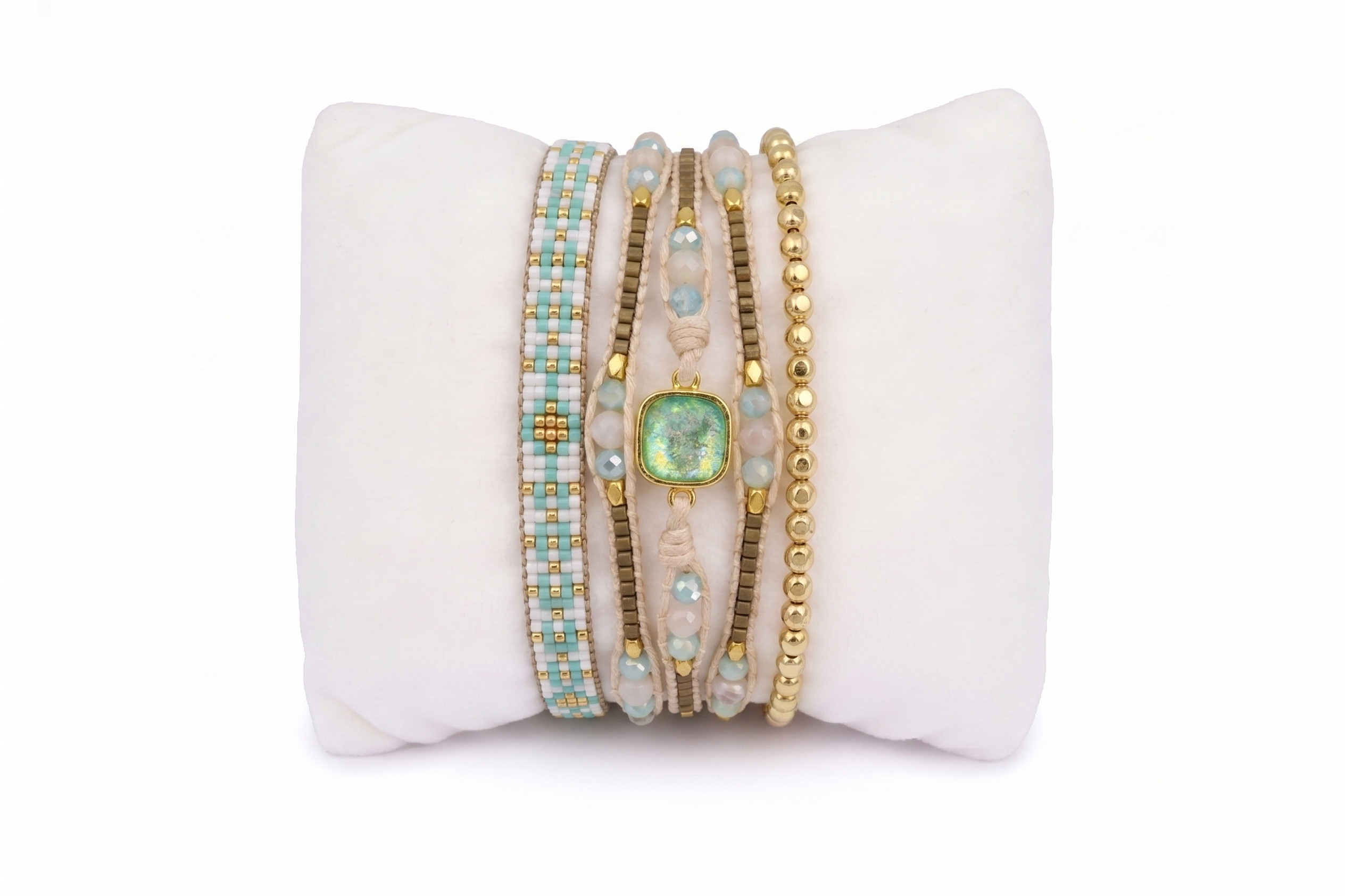 Zagreb 3 Layered Gold & Aqua Bracelet Stack - Boho Betty