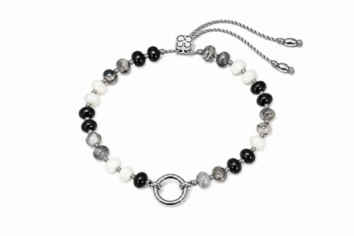 Zaha Silver & Black Mix Bead Charm Carrier Bracelet