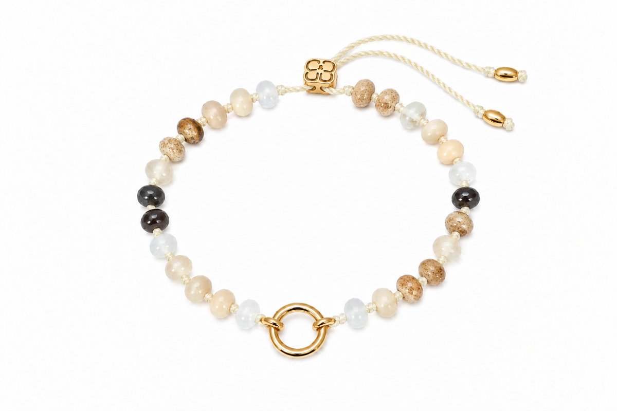 Zaha Gold & Brown Mix Bead Charm Carrier Bracelet
