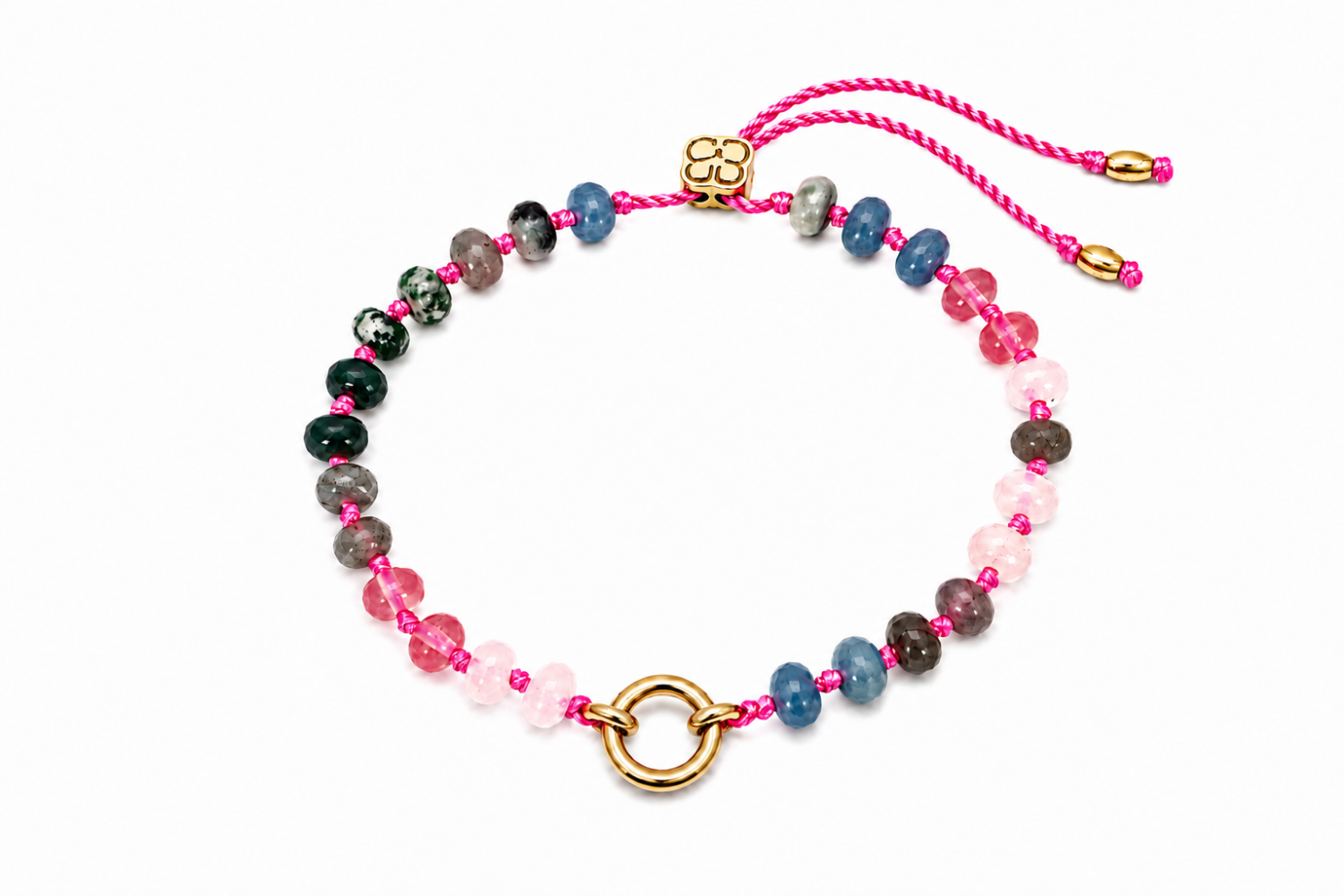Zaha Pink Beaded Gold Charm Carrier Bracelet