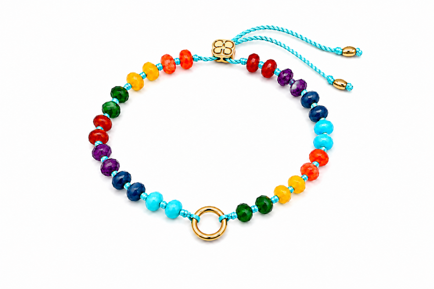 Zaha Rainbow Bead Gold Charm Carrier Bracelet