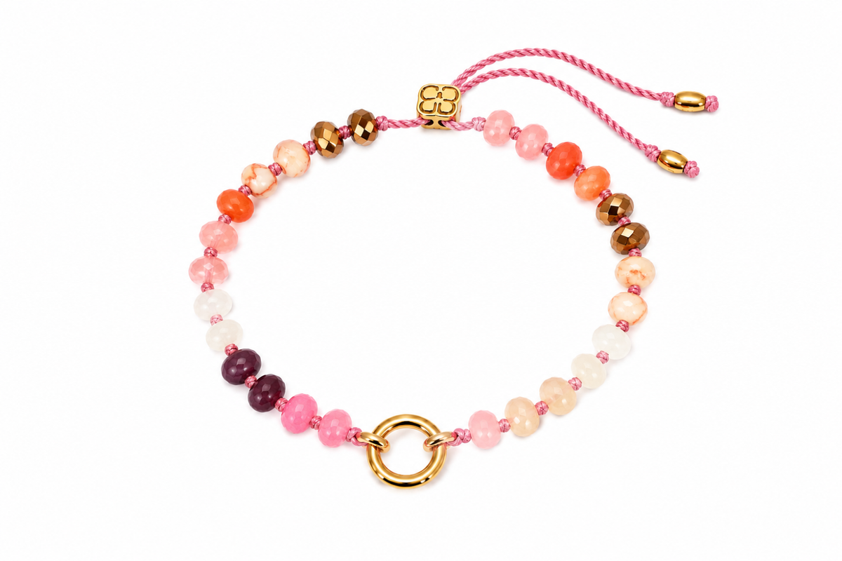 Zaha Gold & Red Mix Bead Charm Carrier Bracelet