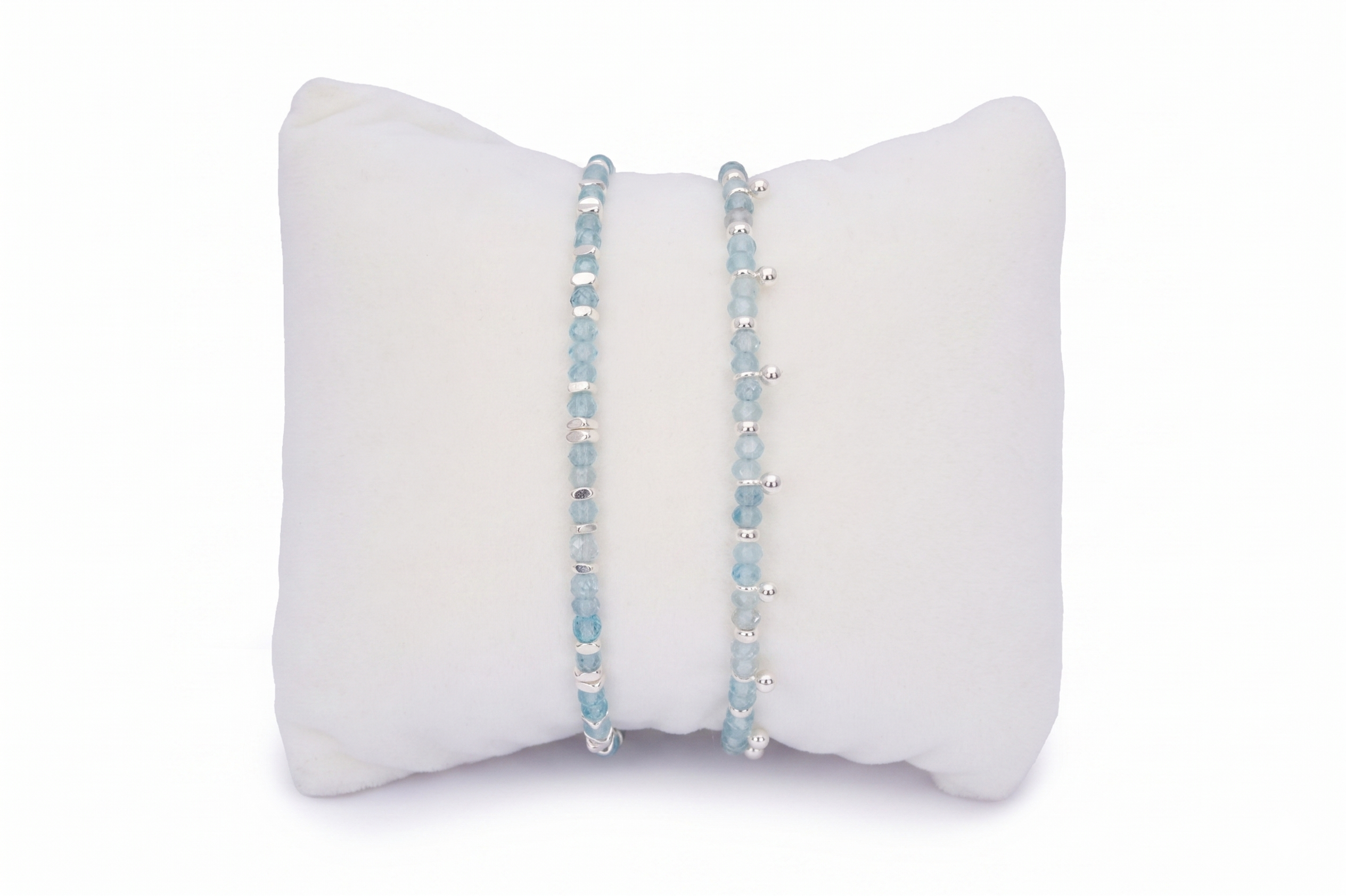 Ballena Blue Topaz & Silver Stacking Bracelets, two-layer blue topaz and silver duo with adjustable sliders.