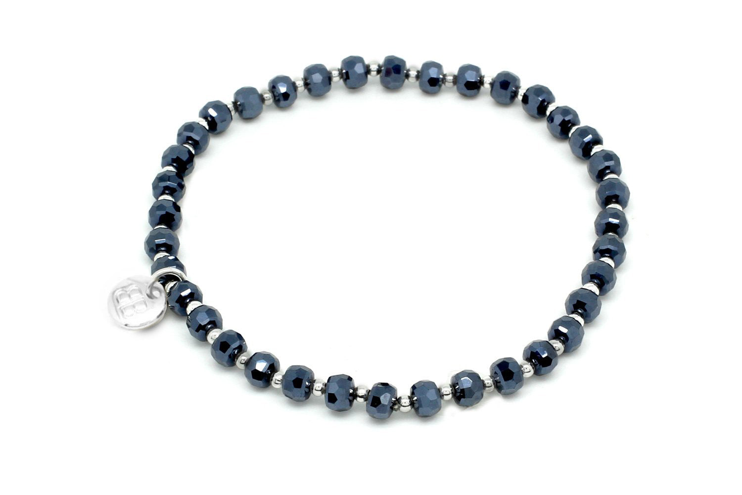 Prunus Midnight & Silver Crystal Stretch Bracelet - Boho Betty