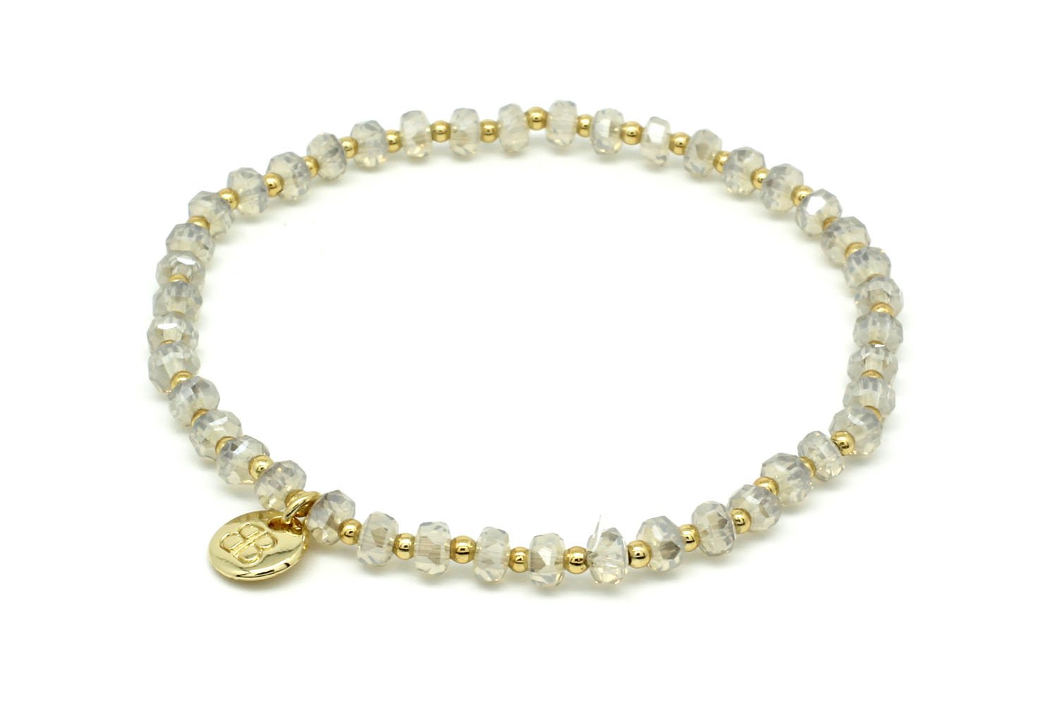 Champagne crystal stretch bracelet with gold accents, Prunus gold crystal bracelet.