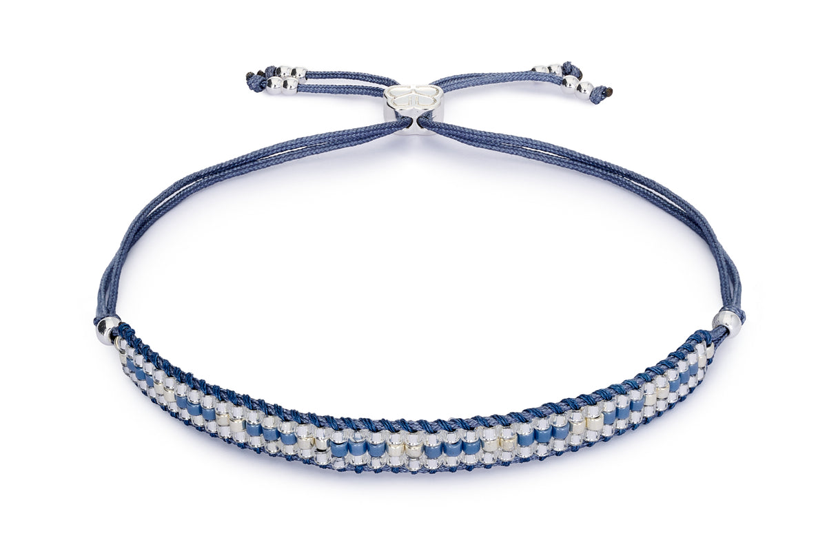 Starshine Denim Silver Beaded Friendship Bracelet