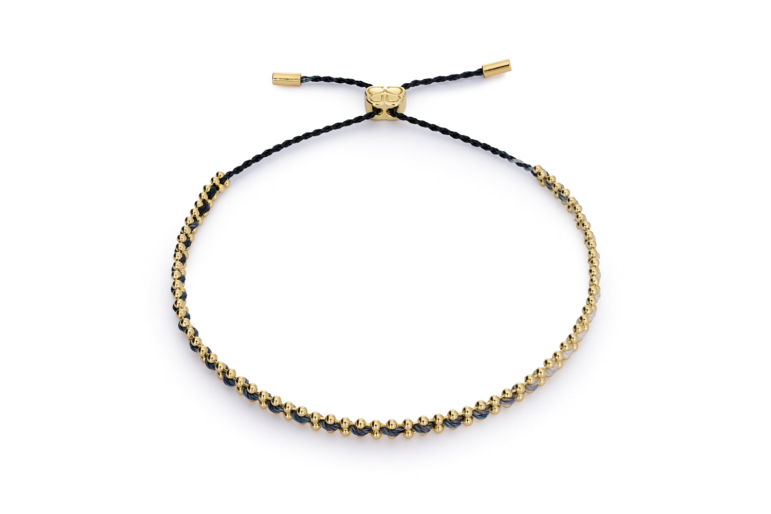 Braid charcoal and gold woven bracelet with 12k gold-plated brass chain and adjustable slider