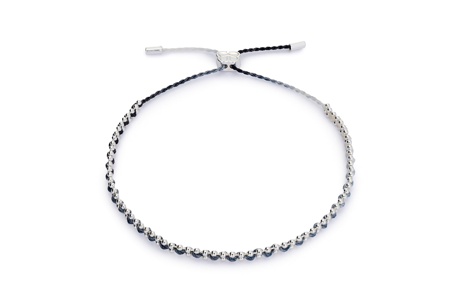 Braid charcoal and silver woven bracelet with sterling silver-plated brass chain and adjustable slider
