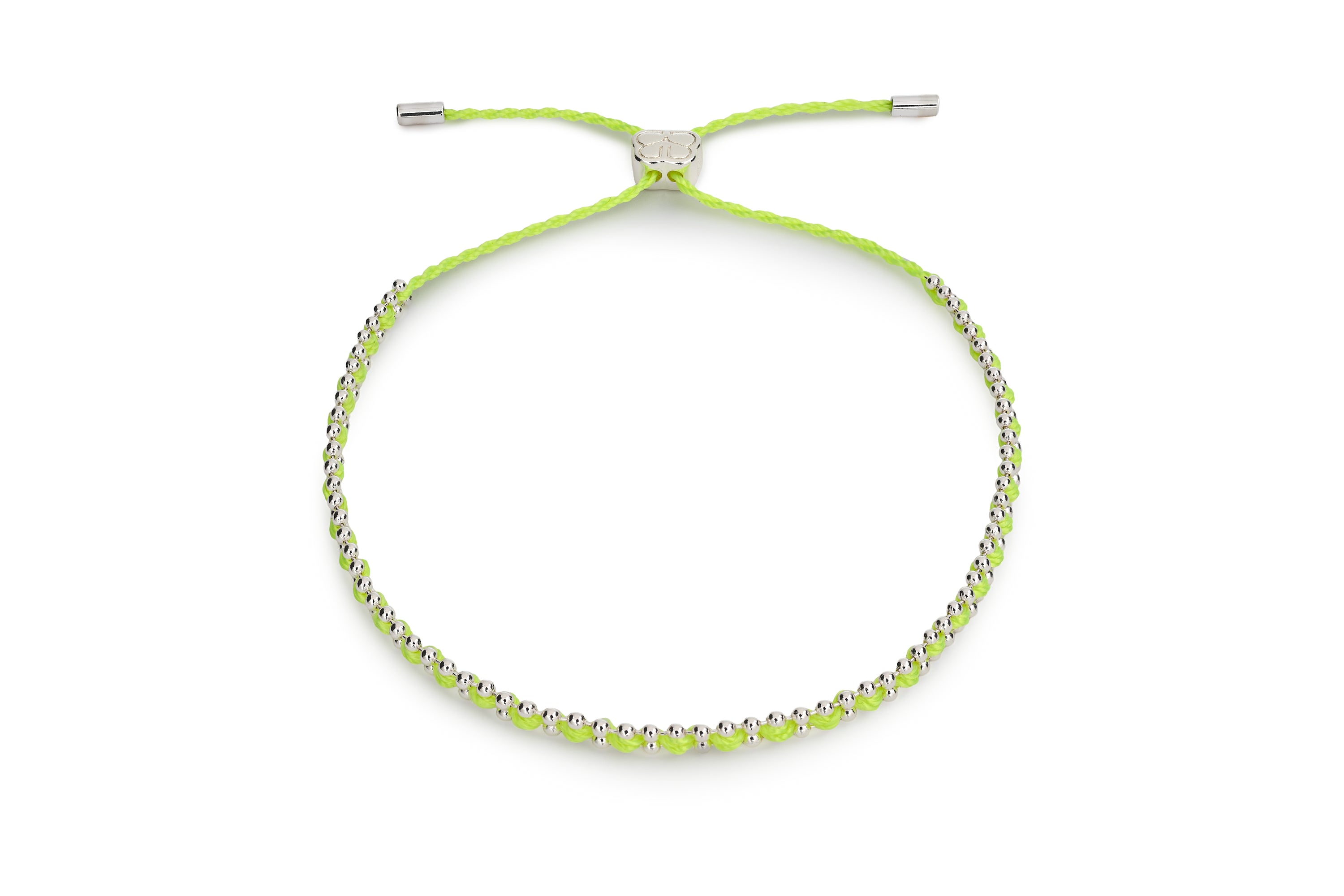 Braid Silver & Neon Yellow Braided Bracelet with bright neon yellow cord, polished silver beads and adjustable slider fastening.