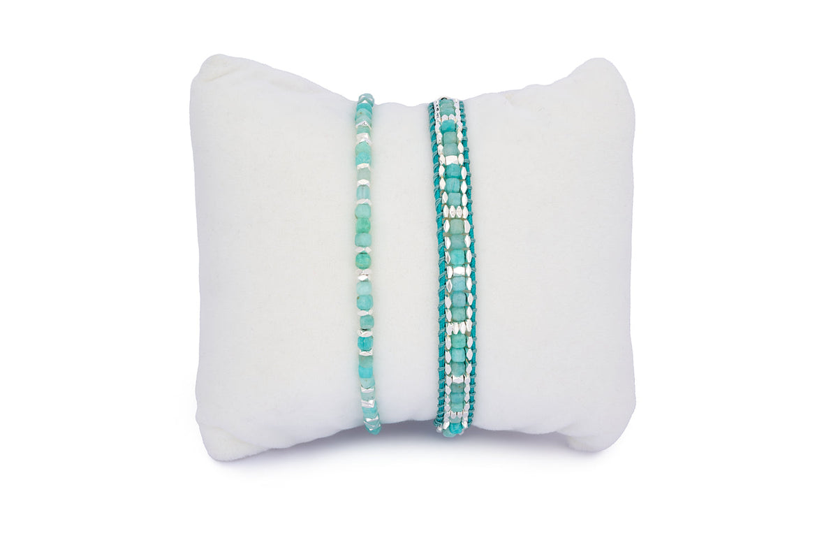 Celeste Amazonite & Silver Stacking Bracelet