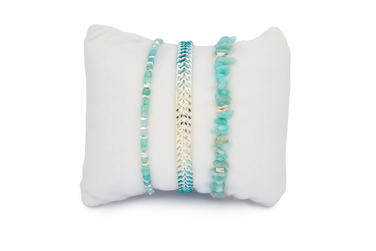Coron Amazonite & Silver Bracelet Stack